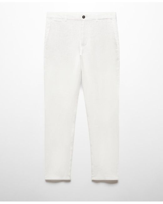 Mango White Slim-fit 100% Linen Pants for men
