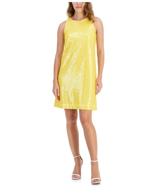 Anne Klein Yellow Sleeveless Sequin Shift Dress