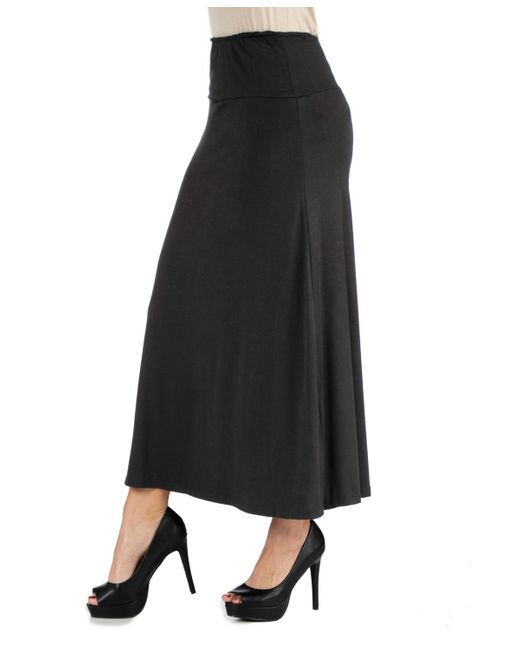 24seven Comfort Apparel Black Elastic Waist Solid Color Maxi Skirt