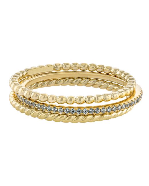 Giani Bernini Metallic Cubic Zirconia And Twisted Band Beaded Stackable Ring Trios In Gold Over Sterling Silver