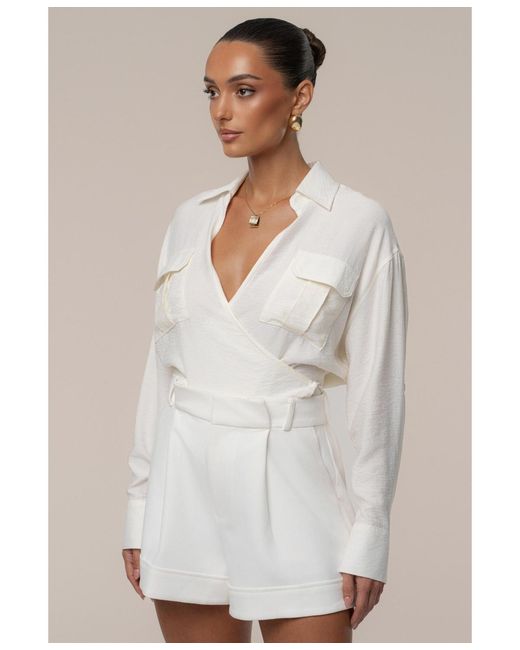 JLUXLABEL White Drift Collared Cargo Top