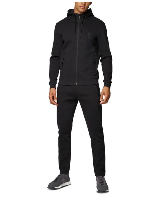 BOSS Black Zip Through Hooded Sweatshirt In A Cashmere Touch Cotton Blend for men