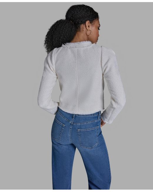 BCBGMAXAZRIA Gray Crewneck Button-front Tweed Jacket