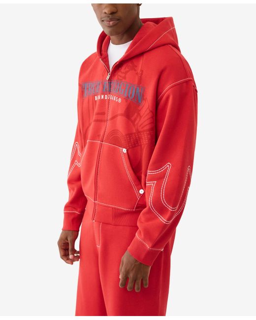 True Religion Red Cinched Big T Zip Up Hoodie for men