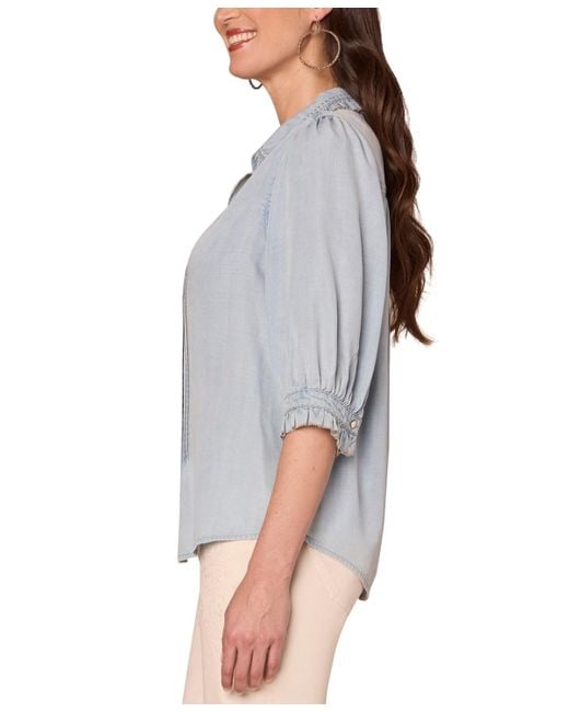 Democracy Gray Petite Ruffle Edge Top