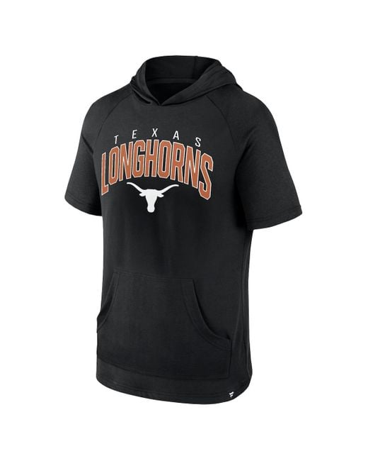 Fanatics Branded Black Texas Longhorns Double Arch Raglan Short Sleeve Hoodie T-shirt for men