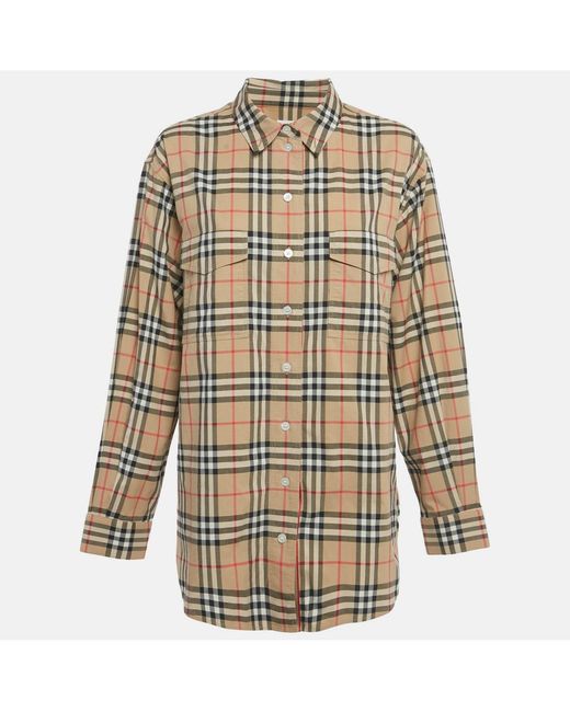 Pre-owned Burberry White Vintage Check Print Cotton Full Sleeve Shirt