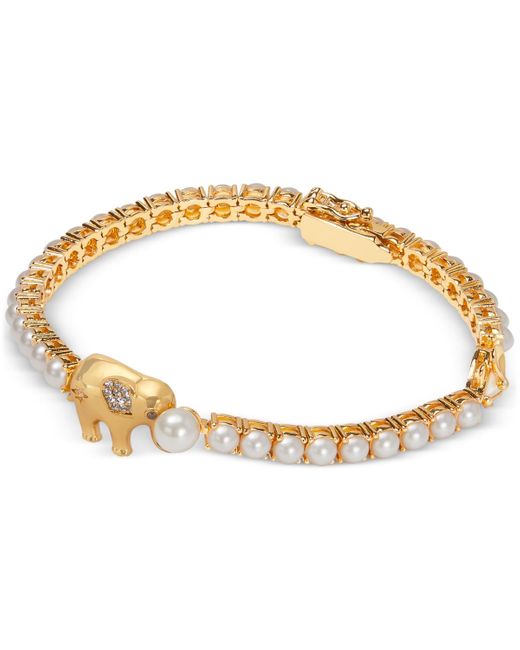 Kate Spade Goldtone Pave Elephant & Imitation Pearl Tennis Bracelet in Metallic Lyst