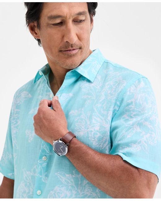Club Room Blue Casa Regular-fit Floral Button-down Linen Shirt for men