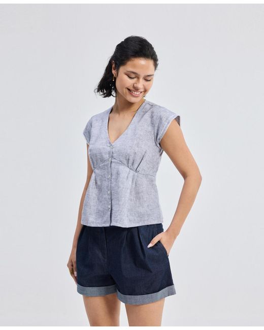 REISTOR Blue Deep V-neck Short Top