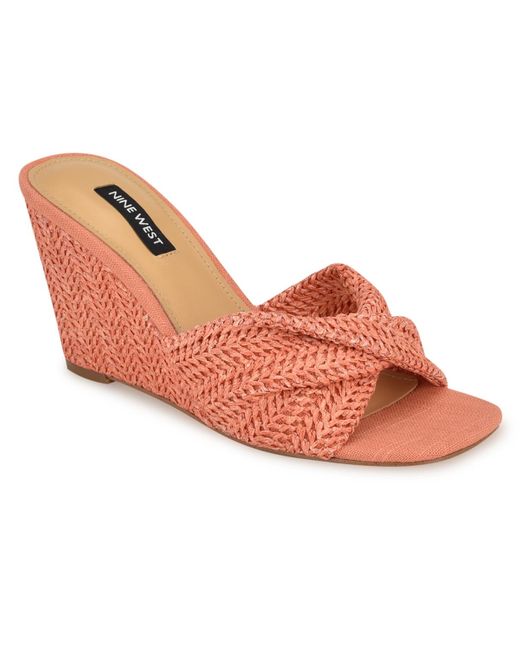 Nine West Pink Nikhil Slip-on Square Toe Wedge Sandals