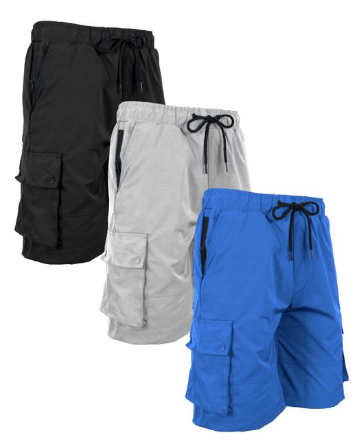Galaxy By Harvic Blue Moisture Wicking Performance Quick Dry Cargo Shorts-3 Pack for men