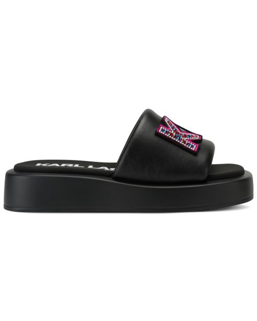 Karl Lagerfeld Black Opal Stone Platform Slide Flat Sandals