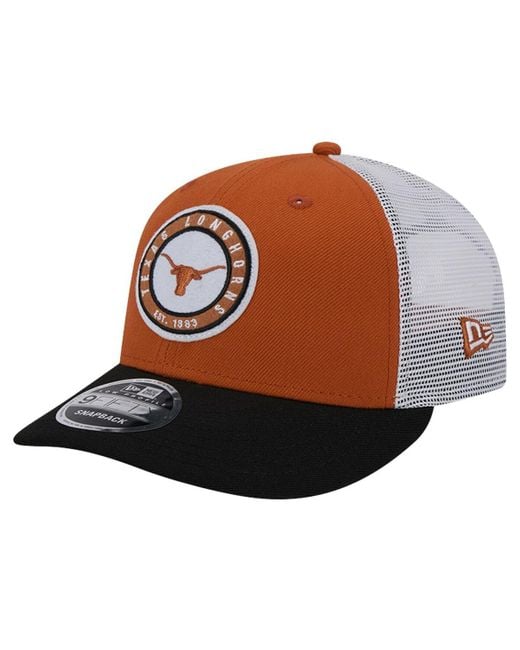 KTZ Brown Texas Orange Texas Longhorns Throwback Circle Patch 9fifty Trucker Snapback Hat for men
