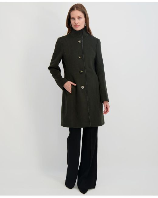 Tahari Green Stand-collar Button-front Coat