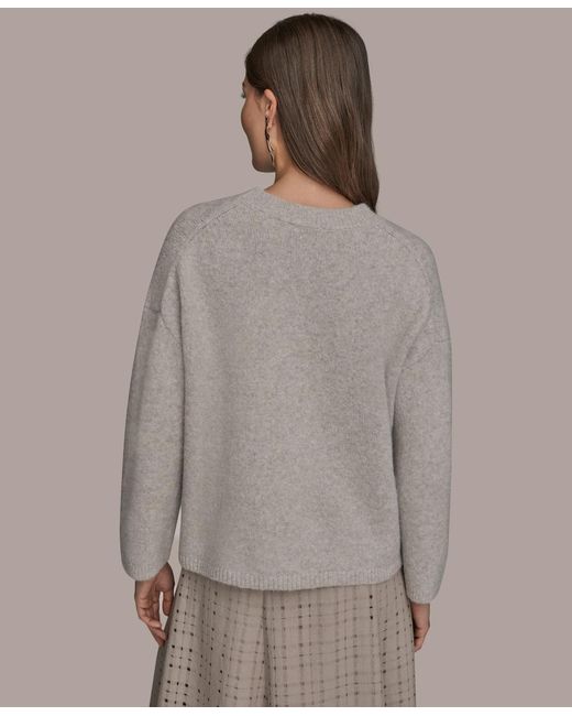 Donna Karan Gray Crewneck Oversized Sweater