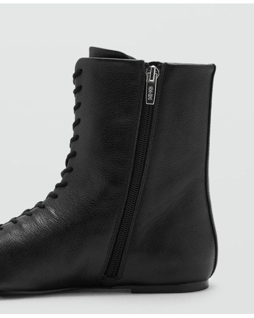Mango Black Lace-up Leather Ankle Boots
