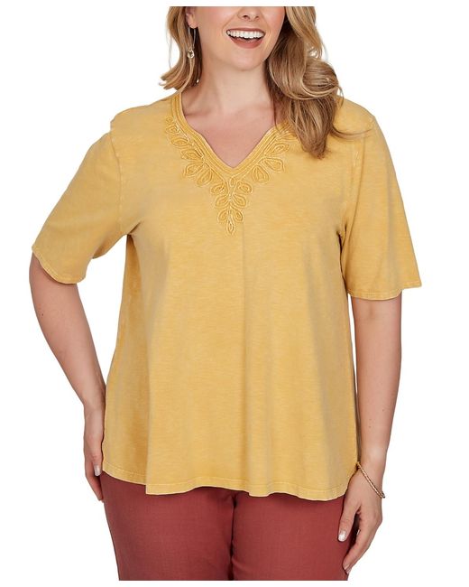Ruby Rd Yellow Plus Size Soutache V-neck Knit Top