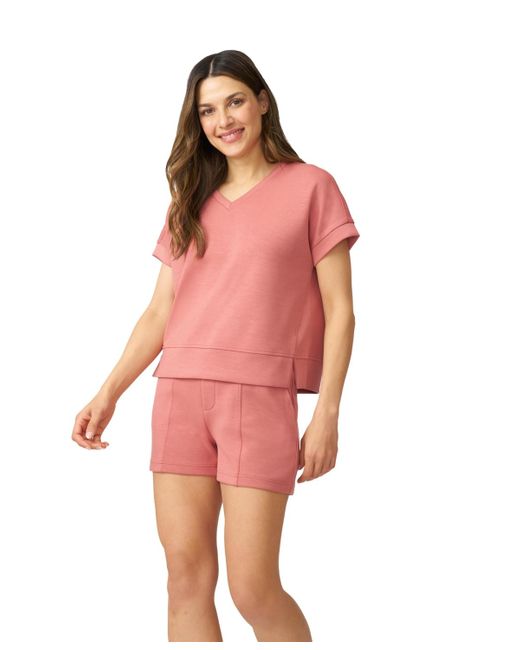 Cable & Gauge Red V-neck Top & High Waisted Short Matching Set