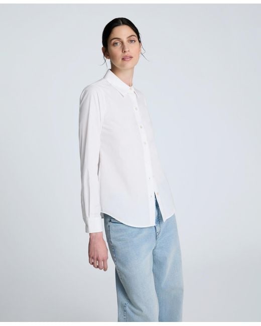 Kenneth Cole White Solid Poplin Button Front Shirt