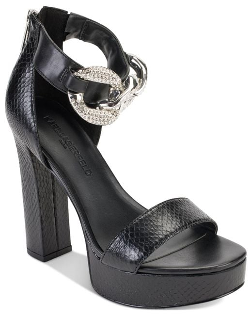 Karl Lagerfeld Black Anisha Ankle Strap Embellished Platform Sandals