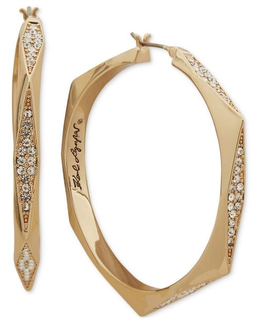 Karl Lagerfeld Metallic Medium Pave Geometric Hoop Earrings