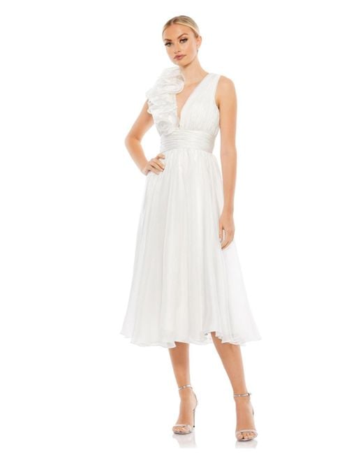 Mac Duggal White Plunging Ruffled A-line Cocktail Dress