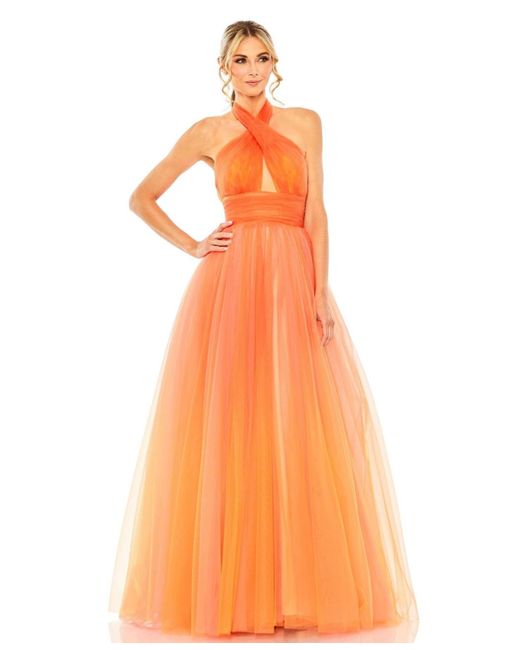 Mac Duggal Orange Cross Front Tulle Dress