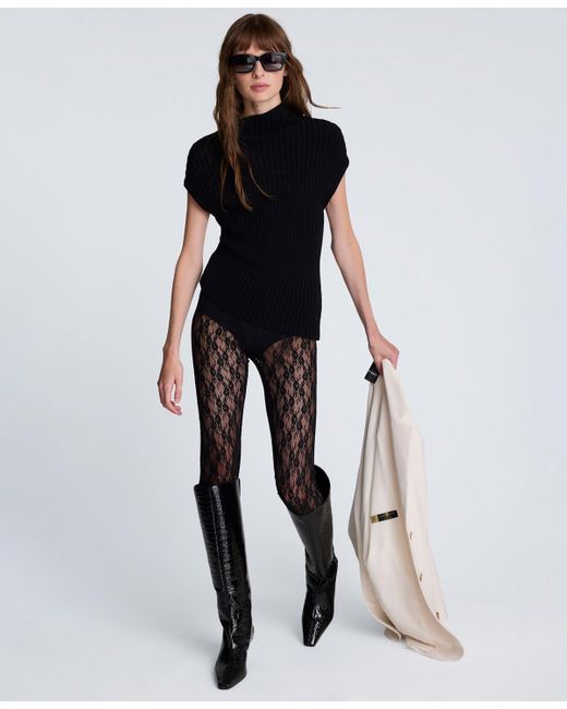 Kenneth Cole Black Asymmetric Rib Mock Neck Sweater