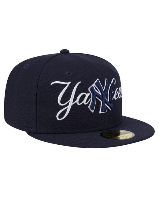KTZ Blue New York Yankees Overlap 59fifty Fitted Hat for men