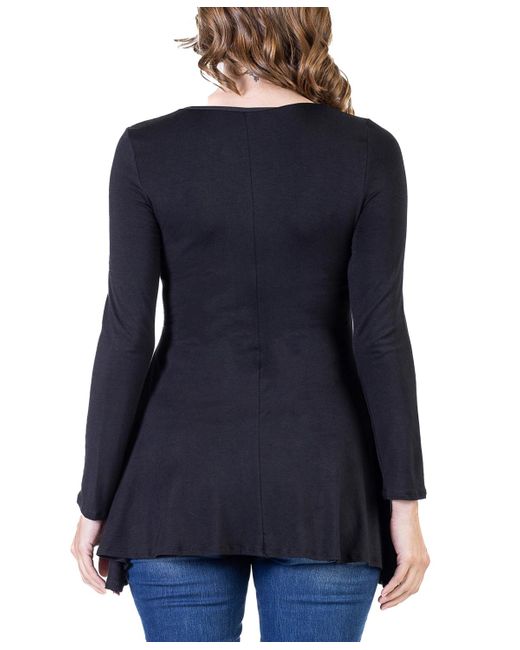 24seven Comfort Apparel Blue Long Sleeve Swing Style Flare Tunic Top