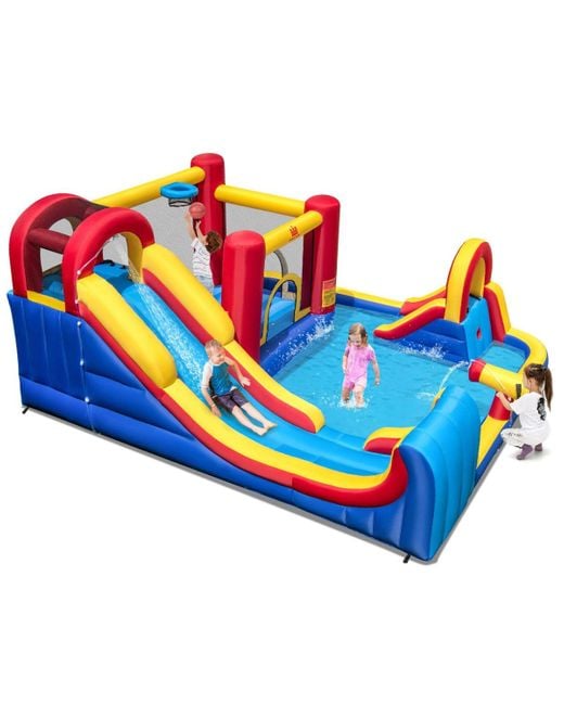 Gymax Blue Inflatable Water Slide Giant Kids Water Park