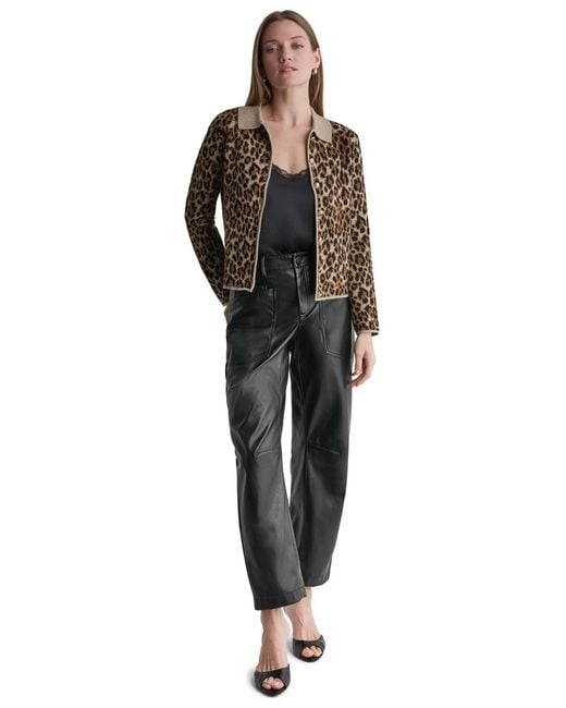 BCBGMAXAZRIA Brown Leopard-print Button-front Fitted Cardigan