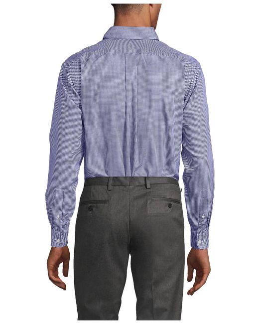 Lands' End Blue Tailored Fit No Iron Pattern Supima Cotton Pinpoint Buttondown Collar Dress Shirt for men