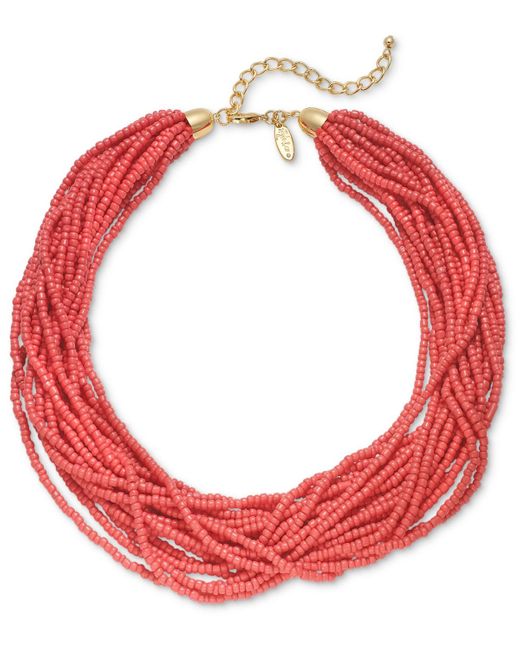 Style & Co. Red Color Seed Bead Torsade Statement Necklace