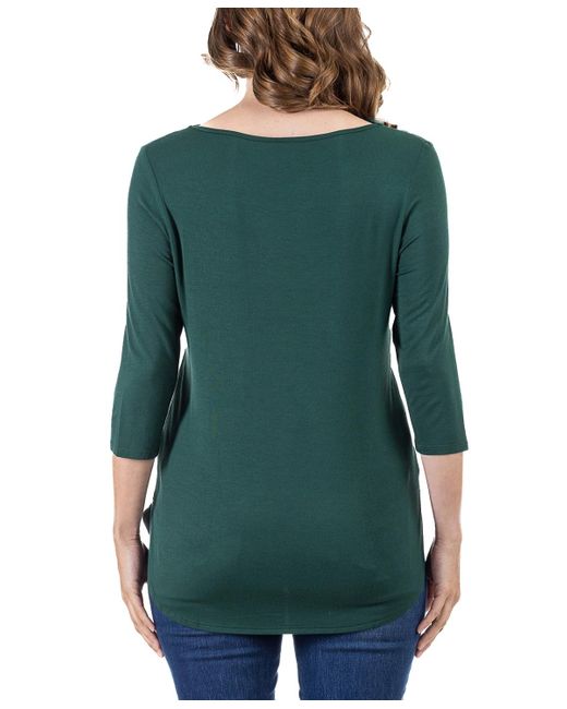 24seven Comfort Apparel Green Criss Cross Round Hemline Tunic Top