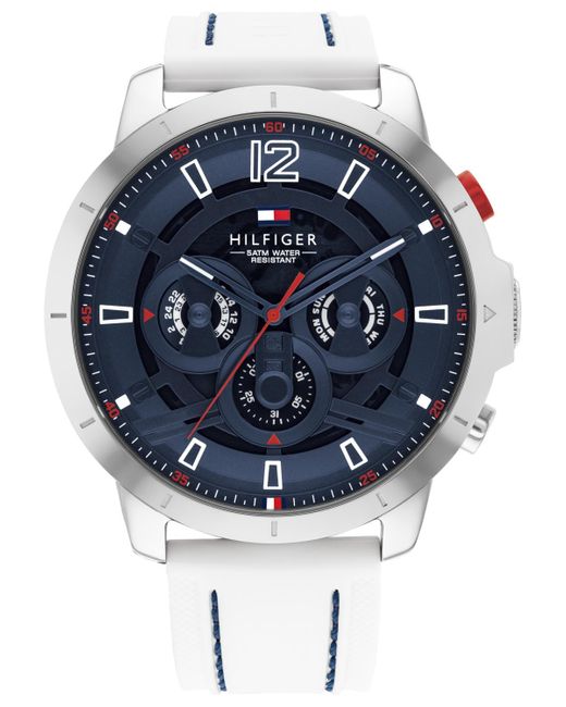 Tommy Hilfiger Blue Multifunction White Silicone Watch 50mm for men
