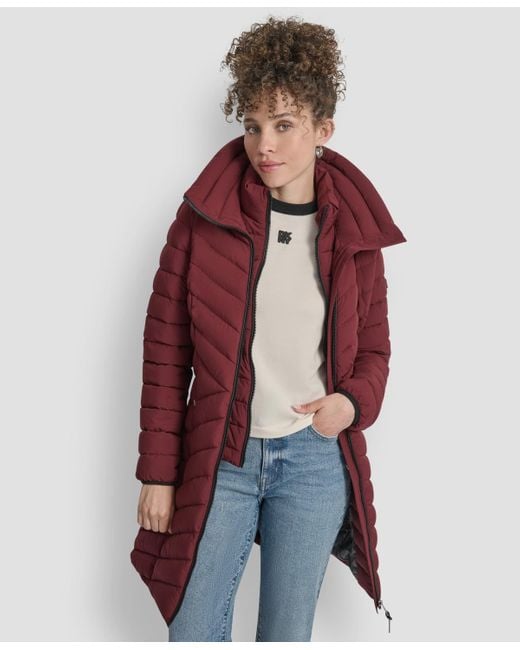 DKNY Red Bibbed Packable Puffer Coat