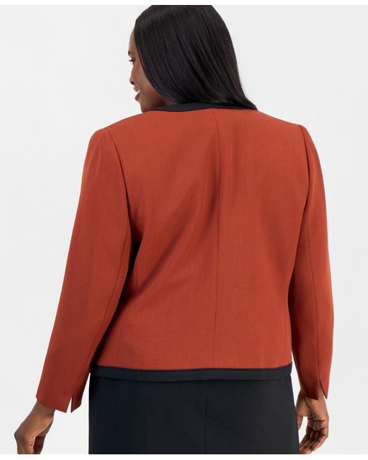 Kasper Red Plus Size Colorblock Open-front Collarless Jacket