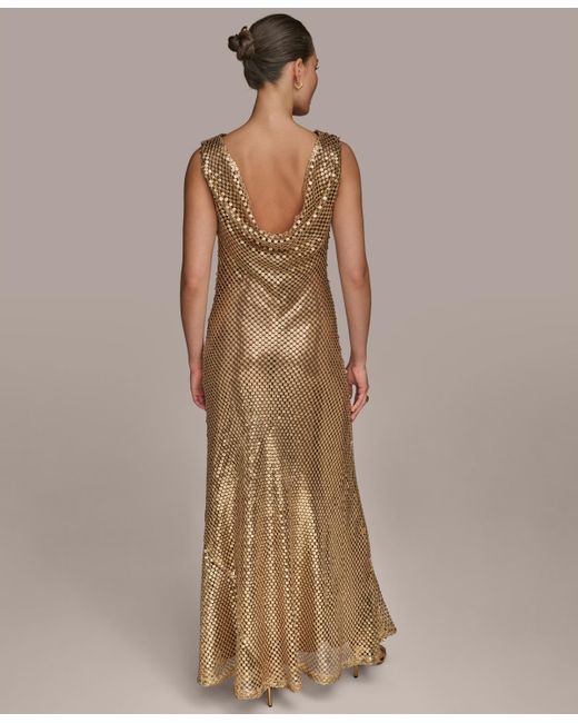 Donna Karan Natural Sequined Sleeveless Gown