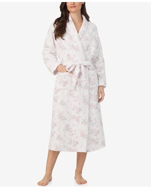 Eileen West White Long Sleeve Diamond Quilt Ballet Wrap Robe