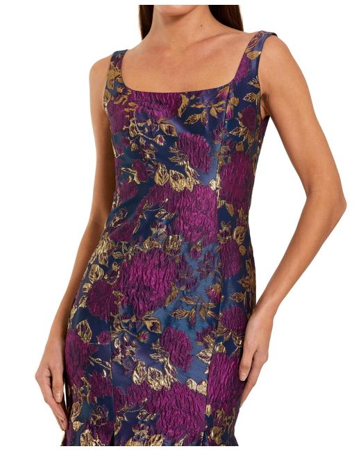 Mac Duggal Purple Sleeveless Floral Brocade Trumpet Gown