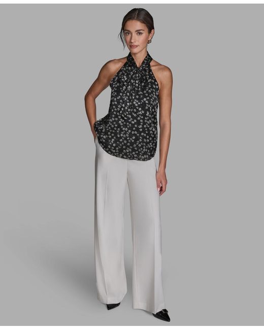 BCBGMAXAZRIA Gray Sleeveless Tie Neck Top