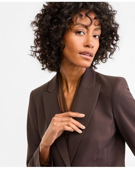 Tahari Brown One Button Shoulder-padded Blazer