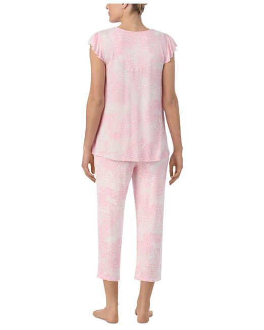 Ellen Tracy Pink Printed Short-sleeve Cropped Pajama Set