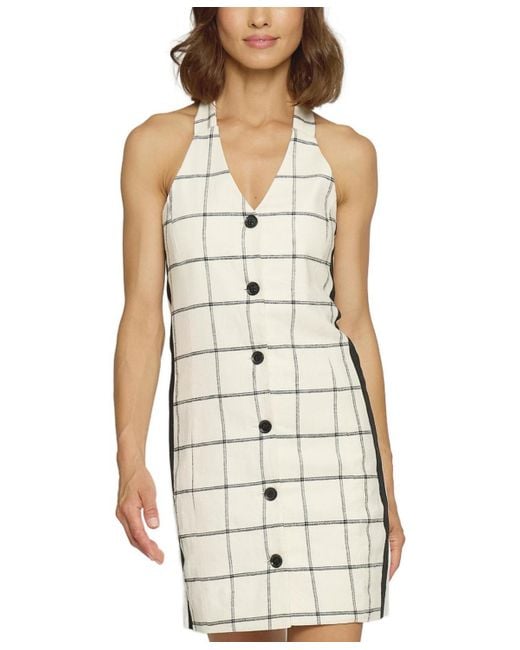 Central Park West White Plaid Halter Shirt Dress