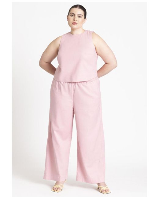 Eloquii Pink Plus Size Easy Wide Leg Linen Pant