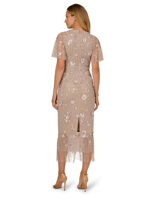 Adrianna Papell Women's White Flutter-sleeve Beaded Gown -  www.jkreigsman.com
