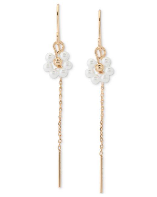 Lucky Brand White Tone Imitation Pearl Daisy Threader Earrings
