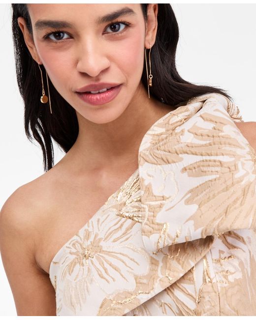 Donna Karan Natural Jacquard Bow-trim One-shoulder Gown